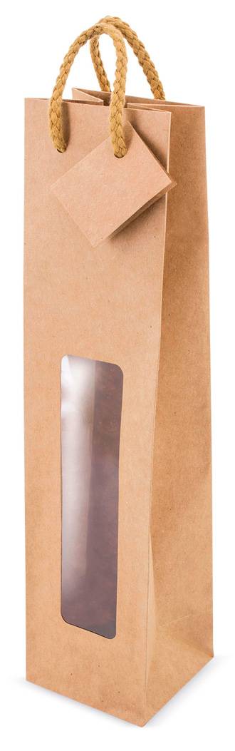 Bolsa con ventana kraft + tarjeta botella de vino