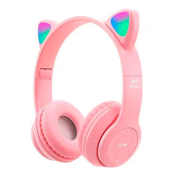 Cascos auriculares orejas inalámbricos rosa + caja