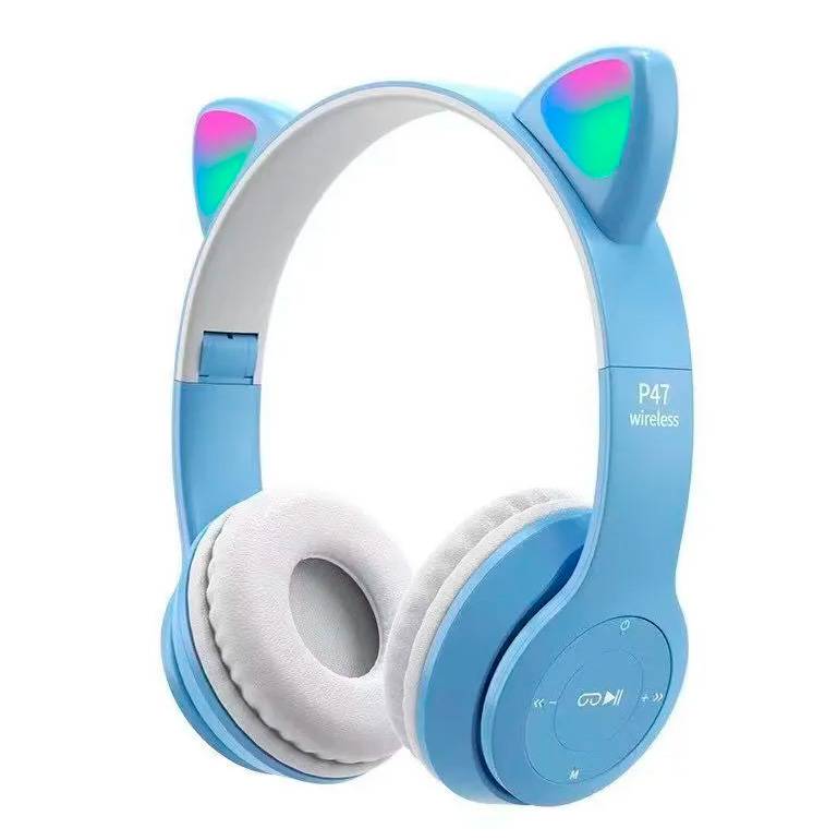 Cascos auriculares orejas inalámbricos azul + caja