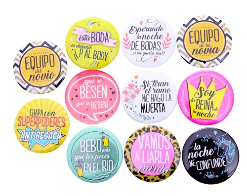 Lote 11 chapas frases wedding