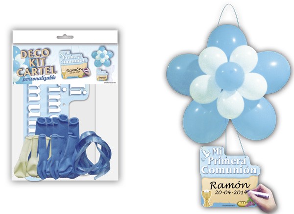 Deco kit flor + cartel "Comunión" azul