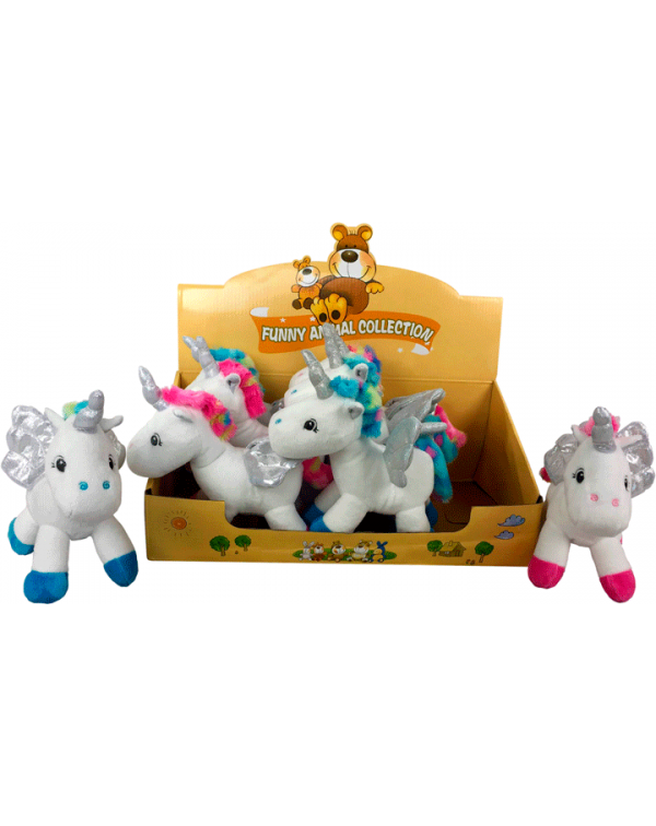 Expositor con 8 peluches unicornio