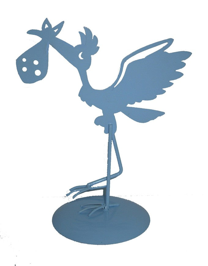 Figura pastel metálica cigüeña azul