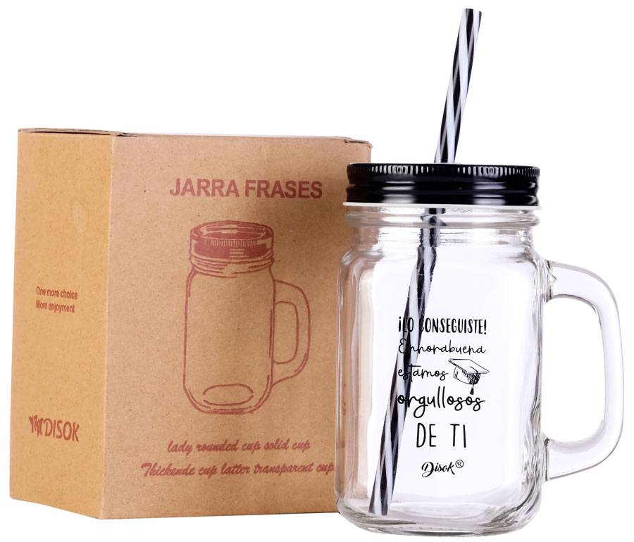 Jarra cristal con tapa y caña "Graduación"