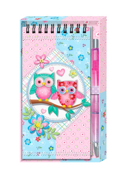 Libreta + bolígrafo búhos en caja regalo