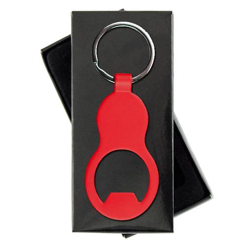 Llavero abrebotellas aluminio en caja rojo