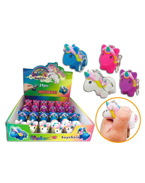 Llavero para apretar caca unicornio