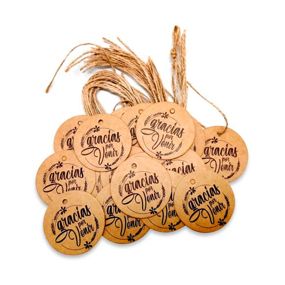 Lote 20 tarjetas redondas kraft frases 5 x 5 cm