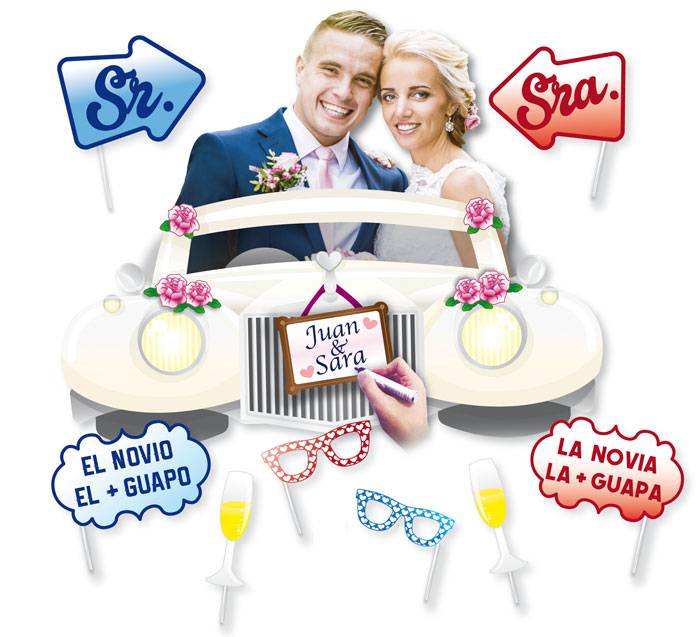 Photocall boda con marco y accesorios