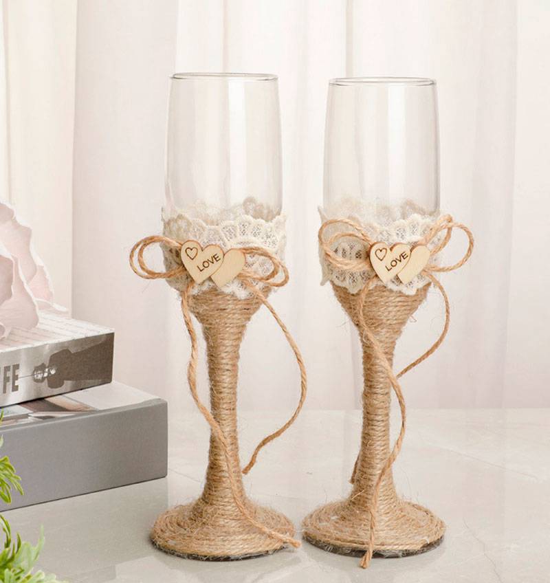 Set 2 copas cristal boda kraft