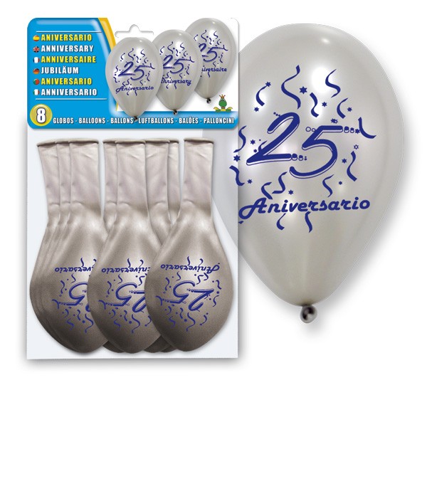 Set 8 globos plata "25 Aniversario"