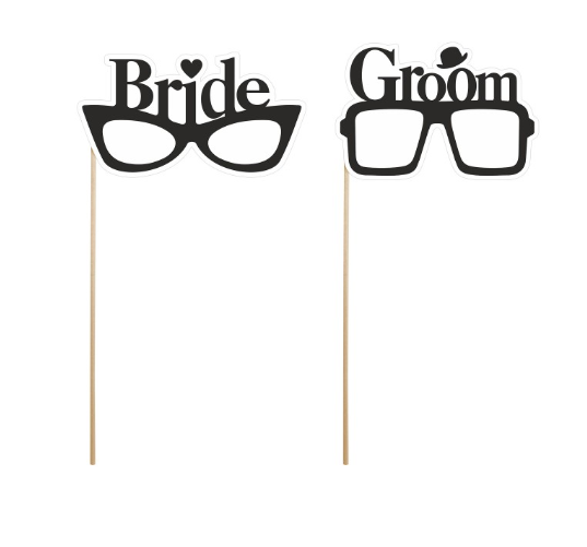 Set de 2 gafas "Bride", "Groom" para photocall