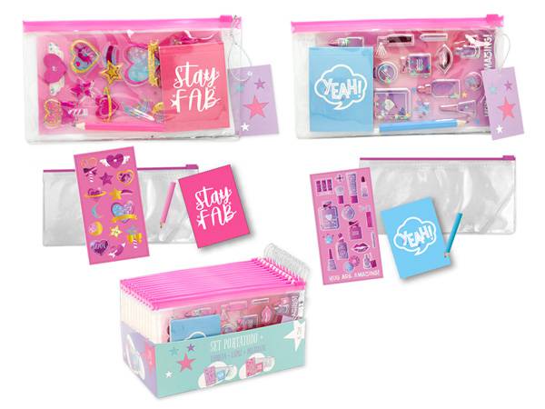 Set escolar portatodo + libreta + lápiz + pegatinas