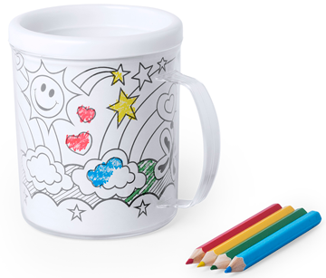 Taza para colorear 320 ml + 4 láminas + lápices
