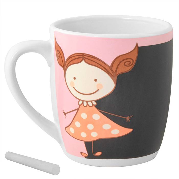 Taza pizarra colorear niña happy