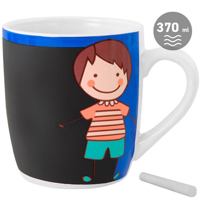Taza pizarra colorear niño happy